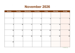 Calendar November 2026 for UK 06