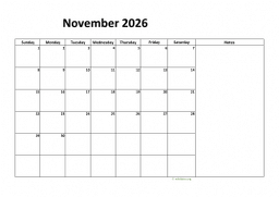 Calendar November 2026 for UK 08