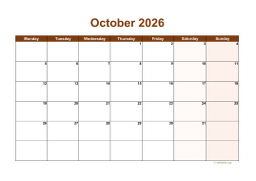 Calendar October 2026 for UK 06