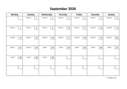 Calendar September 2026 for UK 01