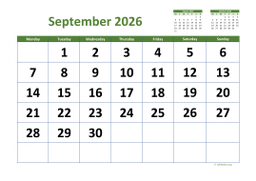 Calendar September 2026 for UK 03