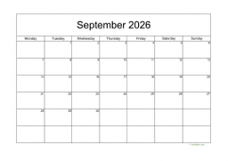 Calendar September 2026 for UK 05