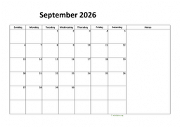 Calendar September 2026 for UK 08