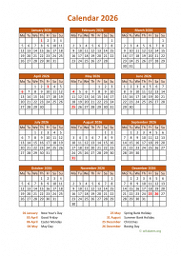 Calendar 2026 for UK 07