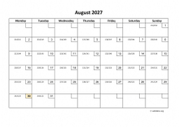 Calendar August 2027 for UK 01