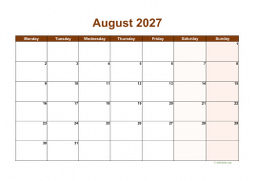 Calendar August 2027 for UK 06