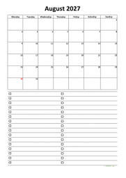 Calendar August 2027 for UK 07