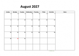 Calendar August 2027 for UK 08