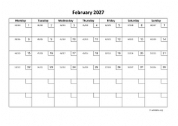 Calendar February 2027 for UK 01
