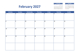 Calendar February 2027 for UK 02