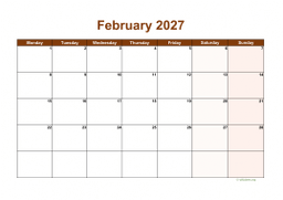 Calendar February 2027 for UK 06