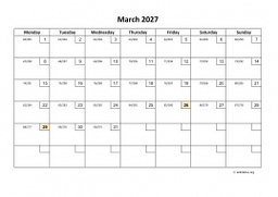 Calendar March 2027 for UK 01