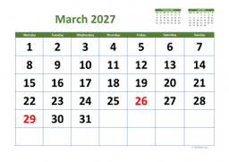 Calendar March 2027 for UK 03