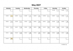 Calendar May 2027 for UK 01