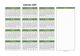 Calendar 2027 for UK 01