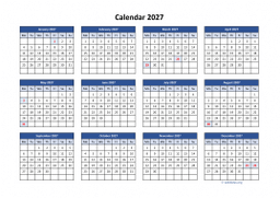 Calendar 2027 for UK 04