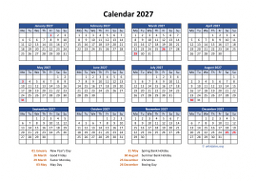 Calendar 2027 for UK 05