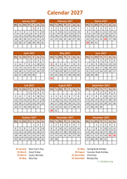 Calendar 2027 for UK 07