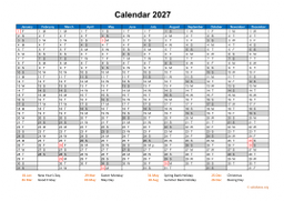 Calendar 2027 for UK 08
