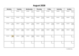 Calendar August 2028 for UK 01