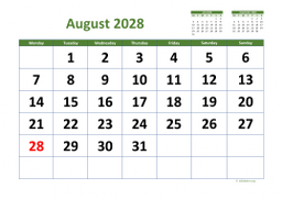 Calendar August 2028 for UK 03
