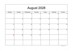 Calendar August 2028 for UK 05