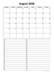 Calendar August 2028 for UK 07