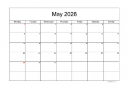 Calendar May 2028 for UK 05