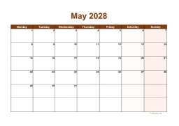 Calendar May 2028 for UK 06