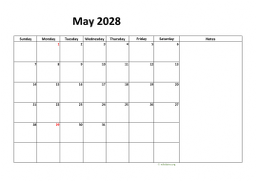 Calendar May 2028 for UK 08