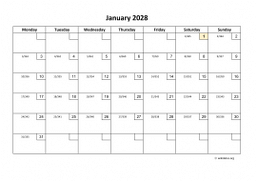 Calendar Monthly 2028 for UK 01