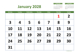 Calendar Monthly 2028 for UK 03