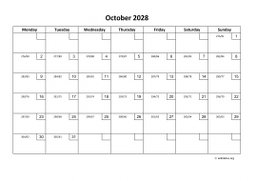 Calendar October 2028 for UK 01