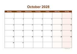 Calendar October 2028 for UK 06