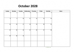 Calendar October 2028 for UK 08