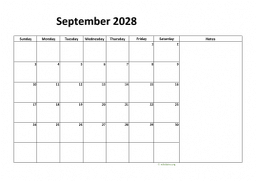 Calendar September 2028 for UK 08