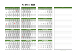 Calendar 2028 for UK 01