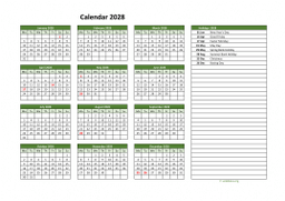 Calendar 2028 for UK 02