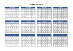 Calendar 2028 for UK 04
