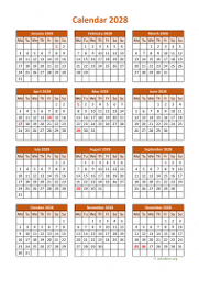 Calendar 2028 for UK 06