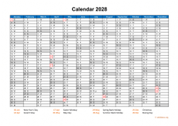 Calendar 2028 for UK 08