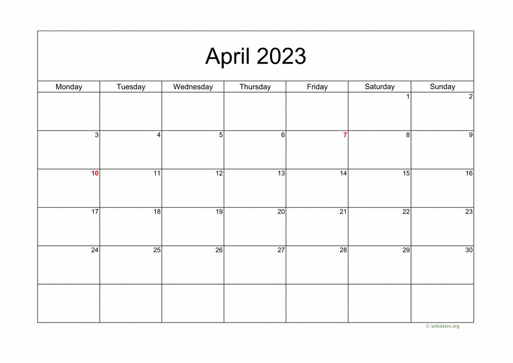 Calendar April 2023 - United Kingdom | Wikidates.org