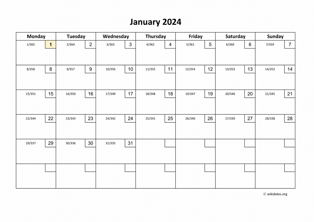 Calendar January 2024 United Kingdom