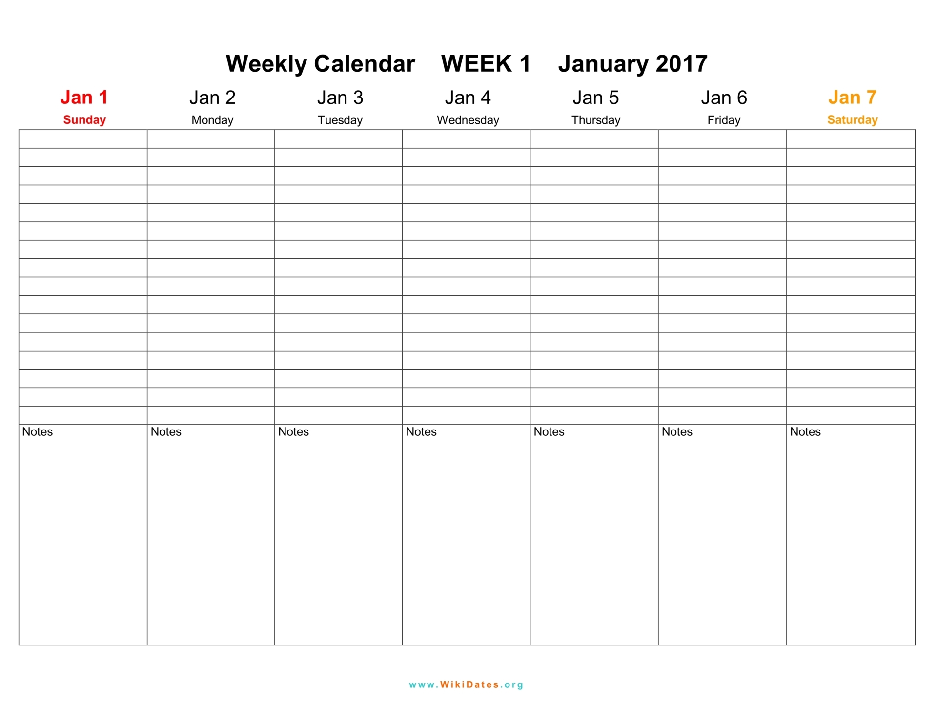 Calendar Template Weekly 2017