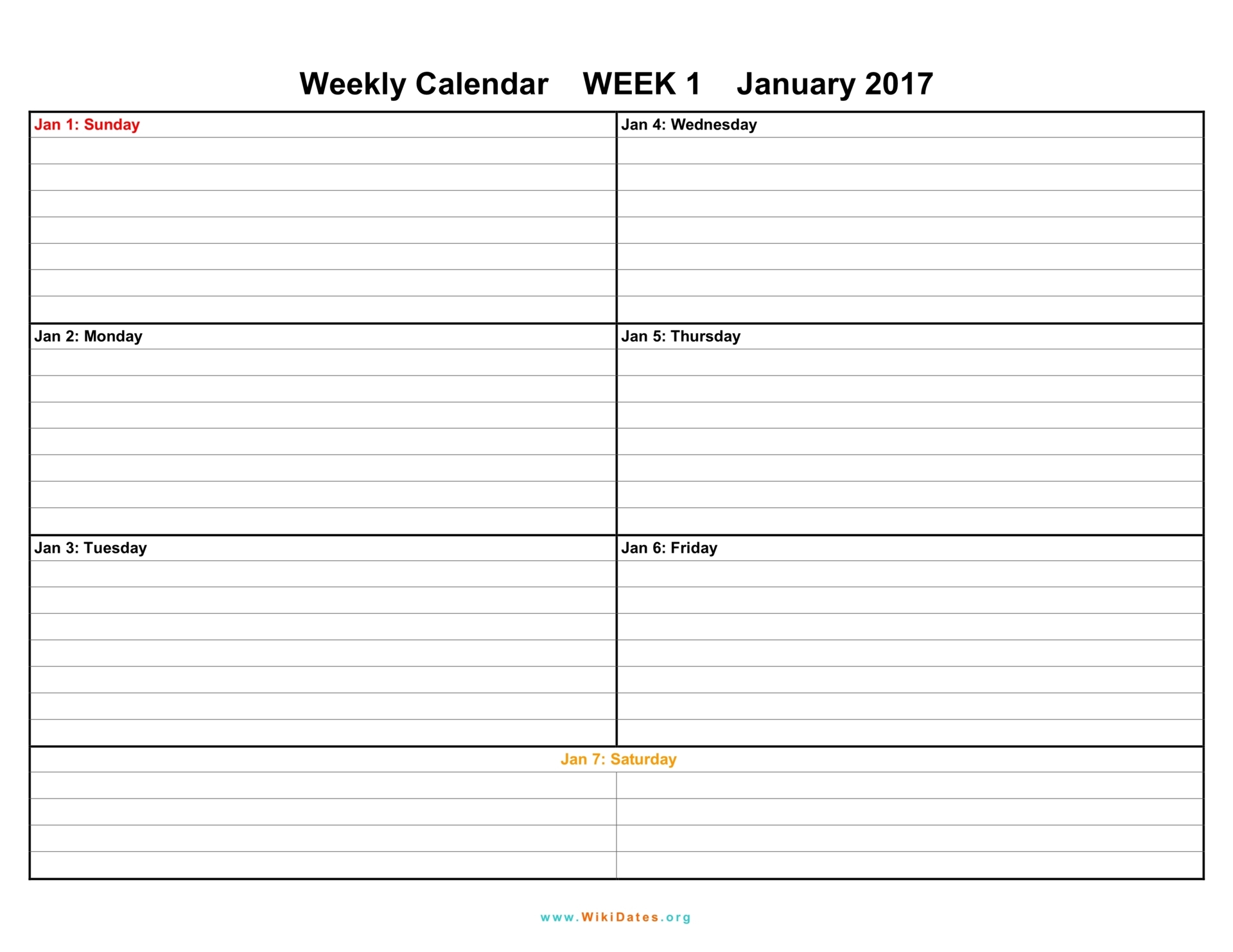 Weekly Calendar - Download weekly calendar 2017 and 2018 ...