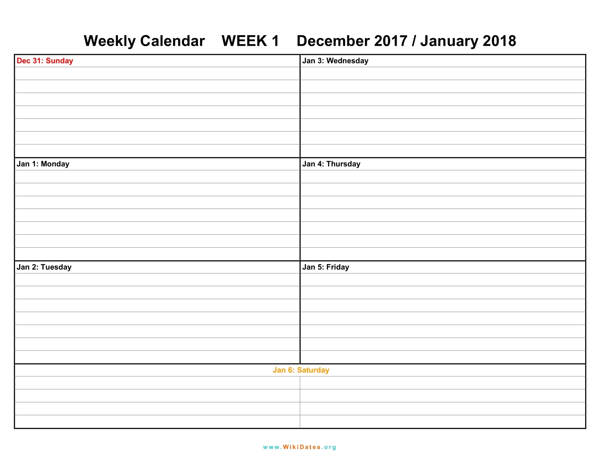 Weekly Calendar - Download weekly calendar 2017 and 2018 ...